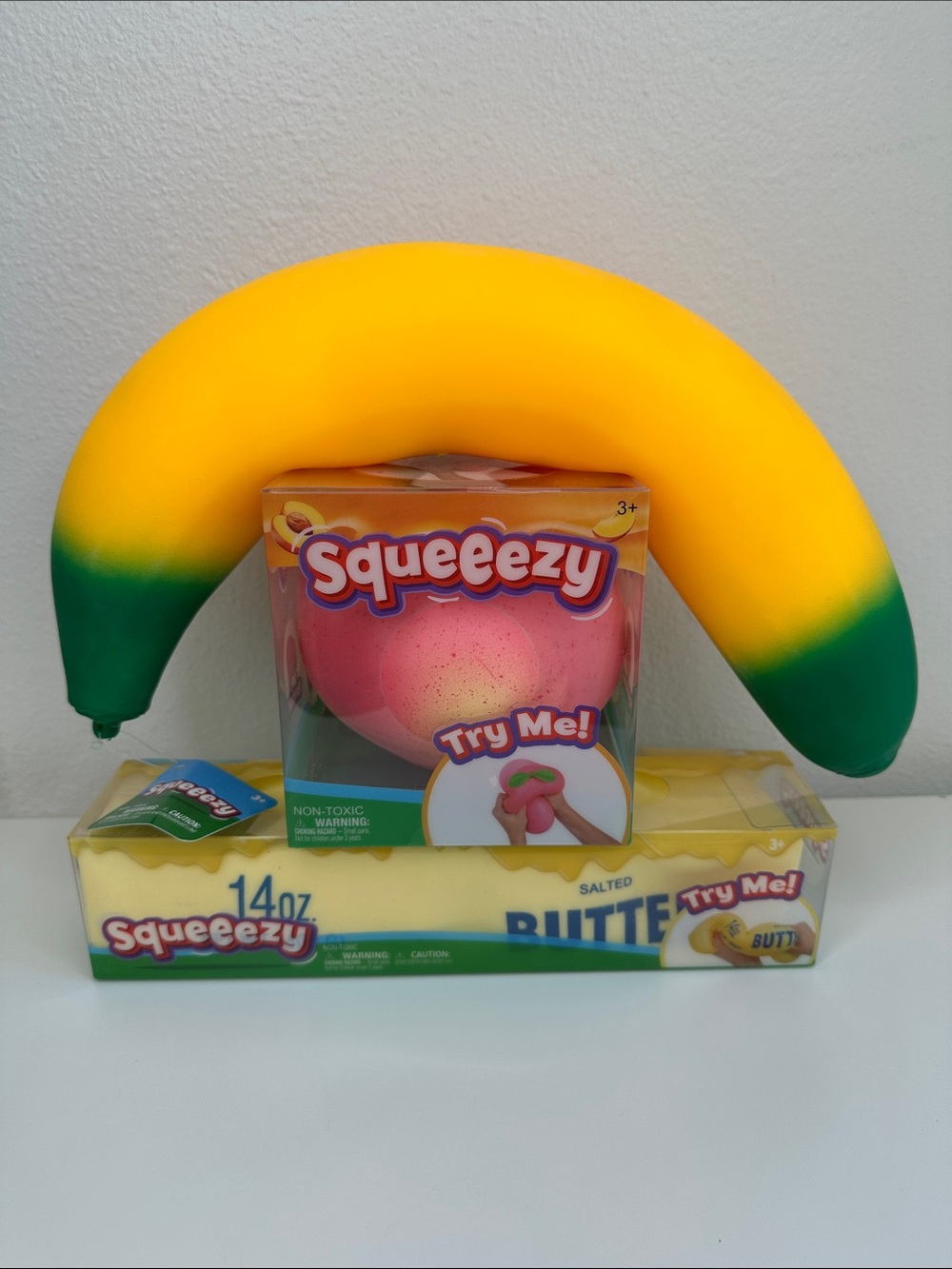 Sunny Days Squeeezy - Yellow Giant Banana & Butter & Peach Squishies Fidget Toys
